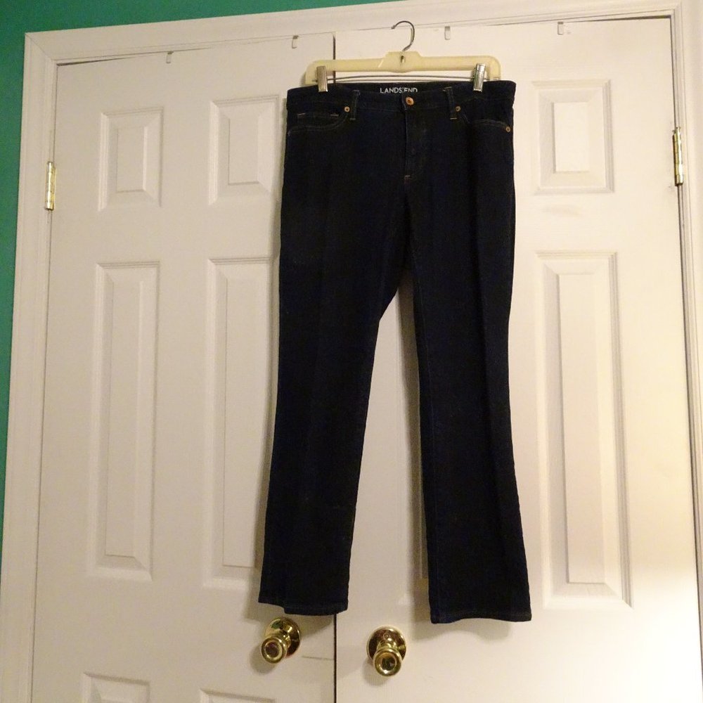 Lands' End Women's Dark Blue Straight-Leg Jeans Size Petite 10